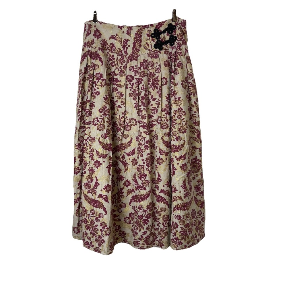 Soft surroundings Linen Blend Maxi Skirt Sz TL Beige/Gold/Plum Floral Tall